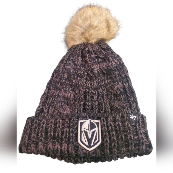 Women's '47 Black Vegas GoldenKnights Logo Meeko Cuffed Knit Hatwith Pom - Picture 1 of 4